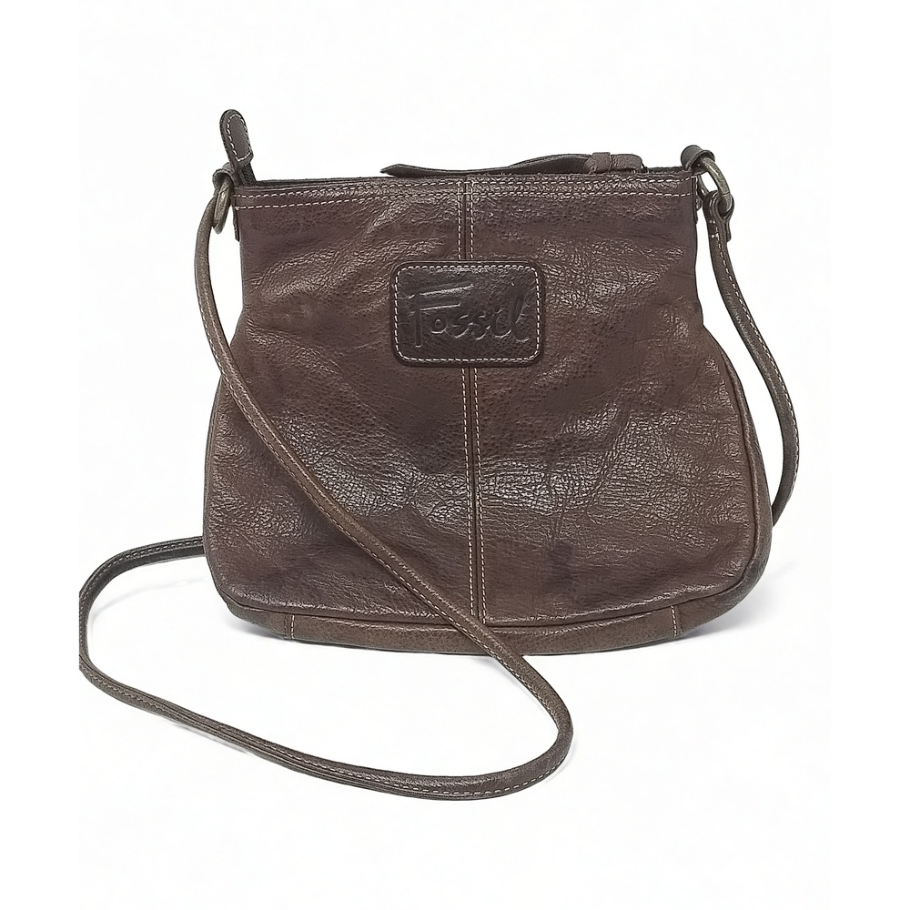Fossil Pebbled Leather Crossbody Bag Minimalist Boho Satchel Shoulder Purse